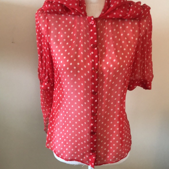 Valentino Red and white polkadot blouse scarf- button up with beautiful … - Picture 3 of 10